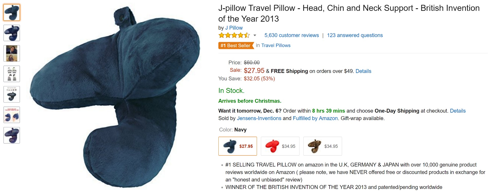 Amazon product title for the J-Pillow