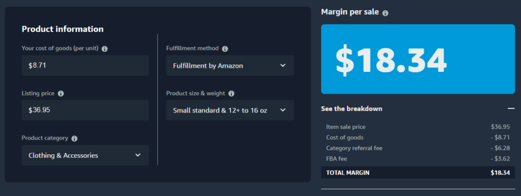 Calculation of profit margin for picture frame