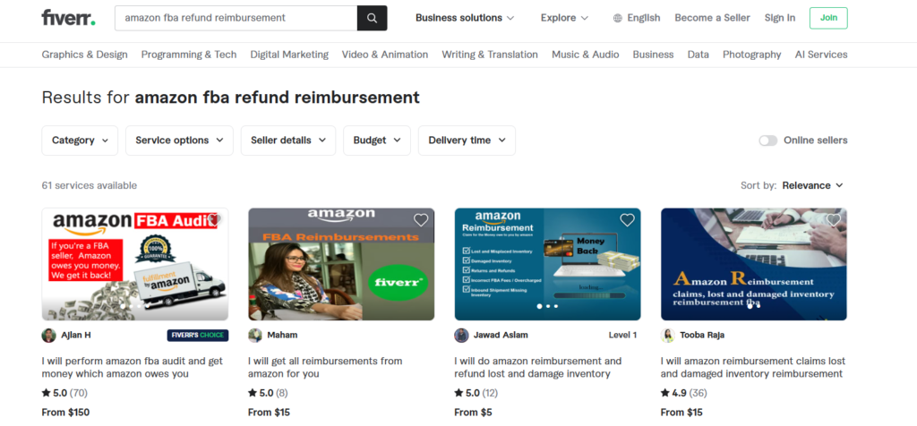 fiverr Amazon FBA refunds reimbursement virtual assistants